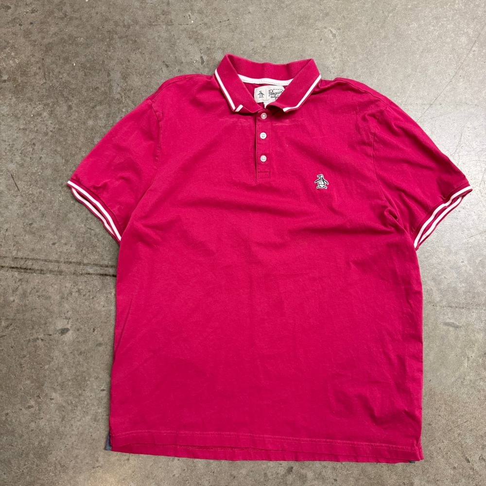 Original Penguin Mens Pink Tipped Short Sleeve Polo Shirt XL Logo Raspberry
